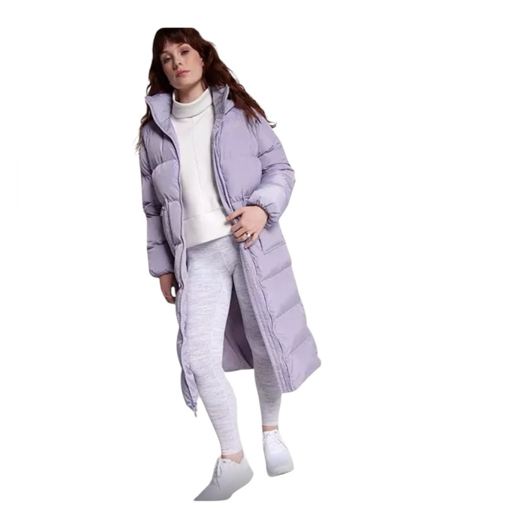 Calia Women’s Long Line Snap Puffer Jacket Metal Lilly Purple Size Large New
